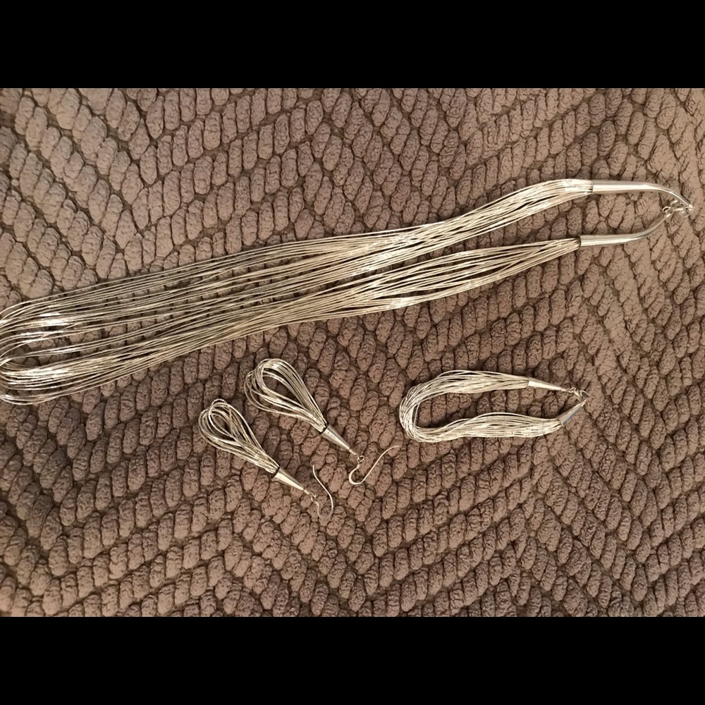 Sterling Liquid Silver Necklace, Ear & Bracelet